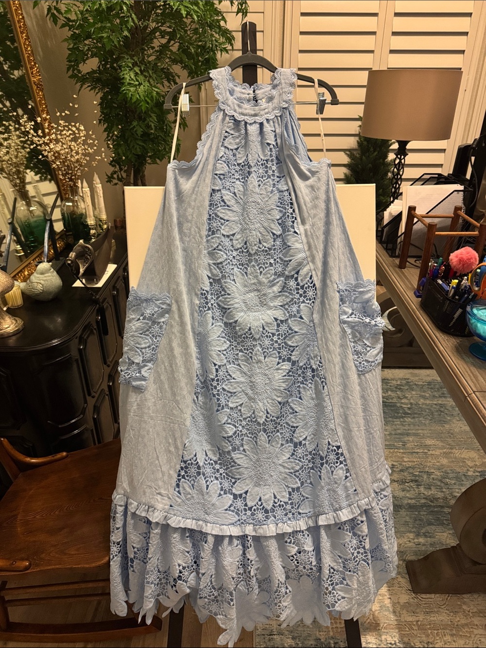 Just Me Women’s Light Blue Lace Halter Dress